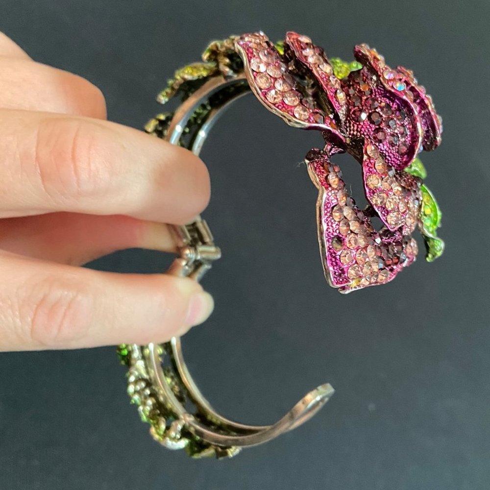 Purple Rhinestone Rose statement cuff bracelet - Picture 5 of 6